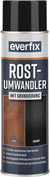 Everfix Rostumwandler Spray mit Grundierung - Rostentferner für Metall - Rost entfernen an Auto, Fahrrad, Zaun, etc, 500 ml
