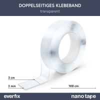 EVERFIX Nano Tape doppelseitiges Klebeband (1 m) extra stark &ndash; wieder spurlos zu entfernen, waschbar und wiederverwendbar