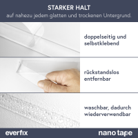 EVERFIX Nano Tape doppelseitiges Klebeband (1 m) extra stark &ndash; wieder spurlos zu entfernen, waschbar und wiederverwendbar