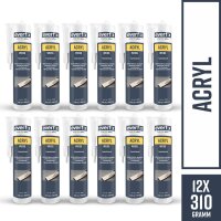 EVERFIX Acryl weiss, (310 ml, 12 Stück) Acryldichtstoff, Maleracryl, Strukturacryl Abdichtmasse, Fugendichtmasse zum abdichten, ausbessern und versiegeln, überstreichbar