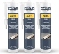 EVERFIX Acryl weiss, (310 ml, 3 Stück) Acryldichtstoff, Maleracryl, Strukturacryl Abdichtmasse, Fugendichtmasse zum abdichten, ausbessern und versiegeln, überstreichbar