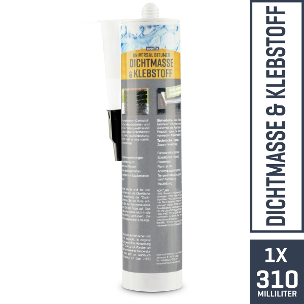 EVERFIX Bitumen Dichtmasse und Kleber (310ml Kartusche) zum Kleben Abdichten Reparatur vom Dach bis Keller