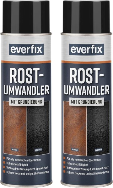 Everfix Rostumwandler Spray mit Grundierung (2 x 500 ml) Rostentferner für Metall - Rost entfernen an Auto, Fahrrad, Zaun, etc.