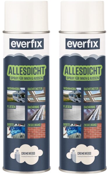 EVERFIX Allesdicht Spray (2 x 500 ml, creme weiss ) Dichtspray wasserdicht, Flüssigkunststoff , flüssiger Kunststoff zur Abdichtung