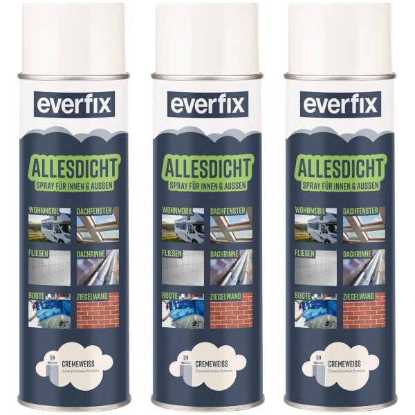 EVERFIX Allesdicht Spray (3 x 500 ml, creme weiss ) Dichtspray wasserdicht, Flüssigkunststoff , flüssiger Kunststoff zur Abdichtung