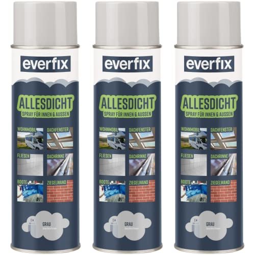 EVERFIX Allesdicht Spray (3 x 500 ml, grau) Dichtspray wasserdicht, Flüssigkunststoff , flüssiger Kunststoff zur Abdichtung
