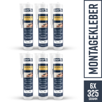 EVERFIX Montagekleber weiss (6 Stück) für innen und außen, kraftvoller Baukleber für Metall, Holz, Fliesen, etc, universell einsetzbar, zum Kleben und Abdichten, 325 g / 290 ml