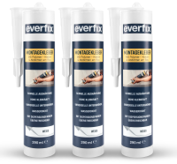 EVERFIX Montagekleber weiss (3 Stück) für innen und außen, kraftvoller Baukleber für Metall, Holz, Fliesen, etc, universell einsetzbar, zum Kleben und Abdichten, 325 g / 290 ml