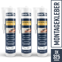 EVERFIX Montagekleber weiss (3 Stück) für innen und außen, kraftvoller Baukleber für Metall, Holz, Fliesen, etc, universell einsetzbar, zum Kleben und Abdichten, 325 g / 290 ml