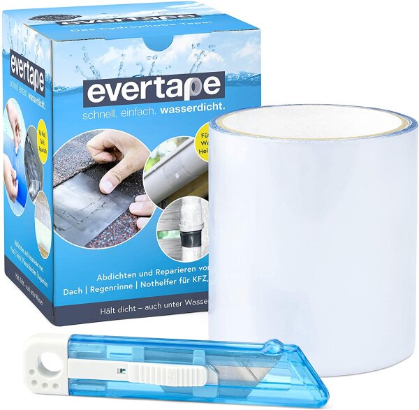 EVERFIX Evertape Reparatur Klebeband, Reparaturset, wasserdicht, Set zum Abdichten und Reparieren - auch auf nasser Fläche und unter Wasser verwendbar (10 cm x 150 cm) transparent