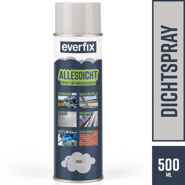 EVERFIX Allesdicht Spray, Dichtspray, Flüssigkunststoff, flüssiger Kunststoff zur Abdichtung, 500 ml, Grau