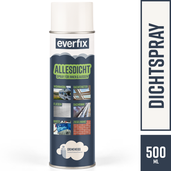 EVERFIX Allesdicht Spray, Dichtspray, Flüssigkunststoff, flüssiger Kunststoff zur Abdichtung, 500 ml, Cremeweiß